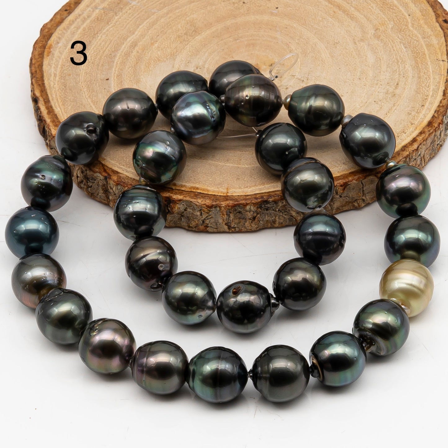 12-13mm Tahitian Pearl in Full Strand, Natural Colors with High Luster, Temporarily Strung Black Pearls for Jewelry Making, SKU # 3037TH