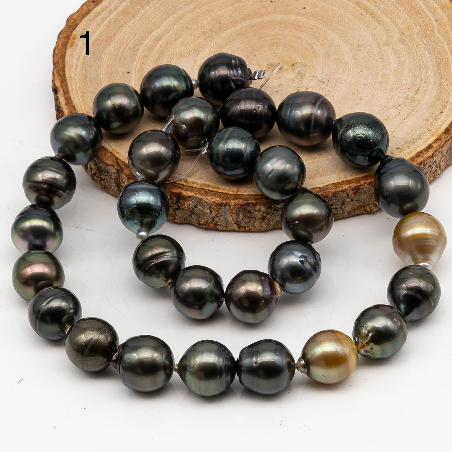 12-13mm Tahitian Pearl in Full Strand, Natural Colors with High Luster, Temporarily Strung Black Pearls for Jewelry Making, SKU # 3037TH