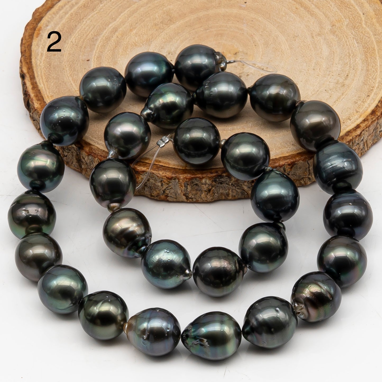 12-13mm Tahitian Pearl in Full Strand, Natural Colors with High Luster, Temporarily Strung Black Pearls for Jewelry Making, SKU # 3037TH