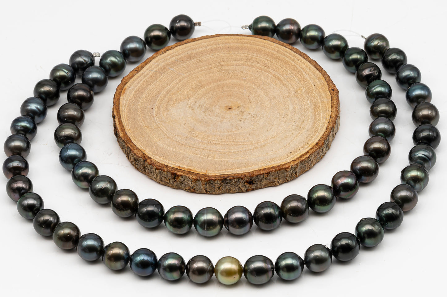 12-13mm Tahitian Pearl in Full Strand, Natural Colors with High Luster, Temporarily Strung Black Pearls for Jewelry Making, SKU # 3038TH