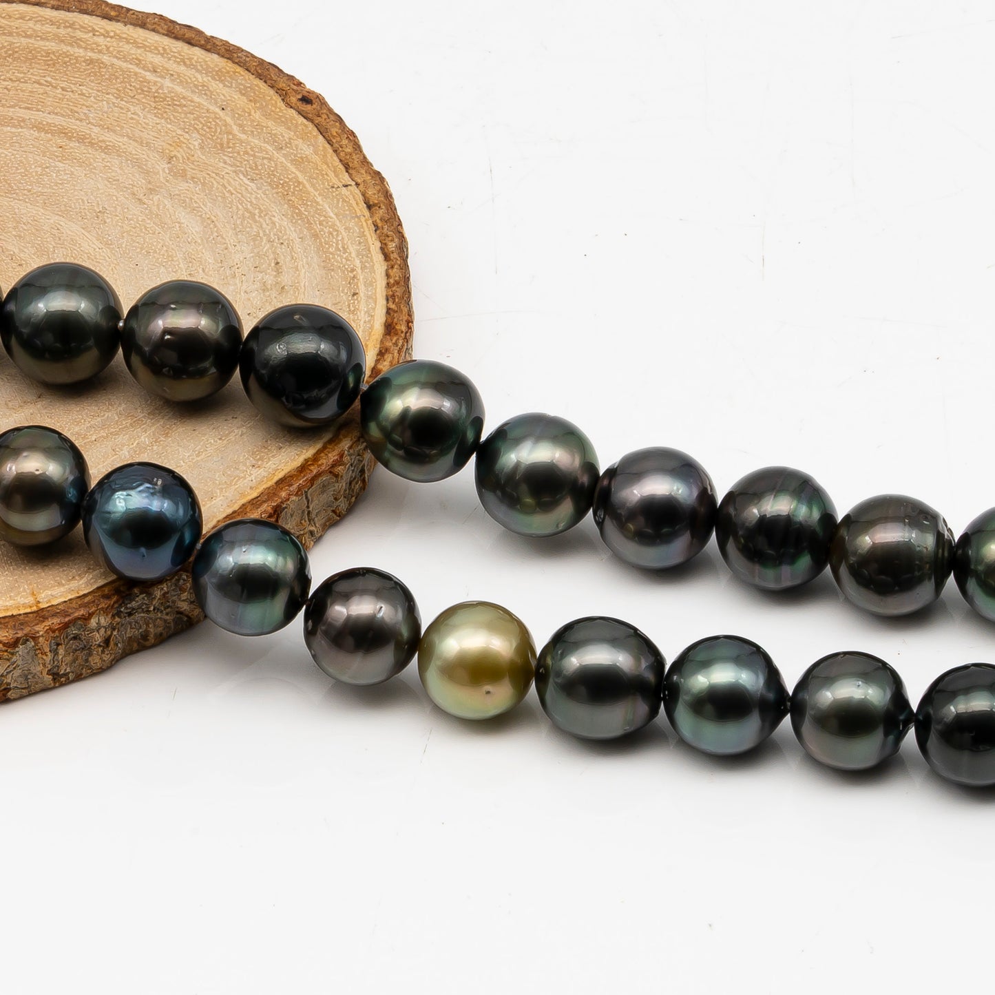 12-13mm Tahitian Pearl in Full Strand, Natural Colors with High Luster, Temporarily Strung Black Pearls for Jewelry Making, SKU # 3038TH