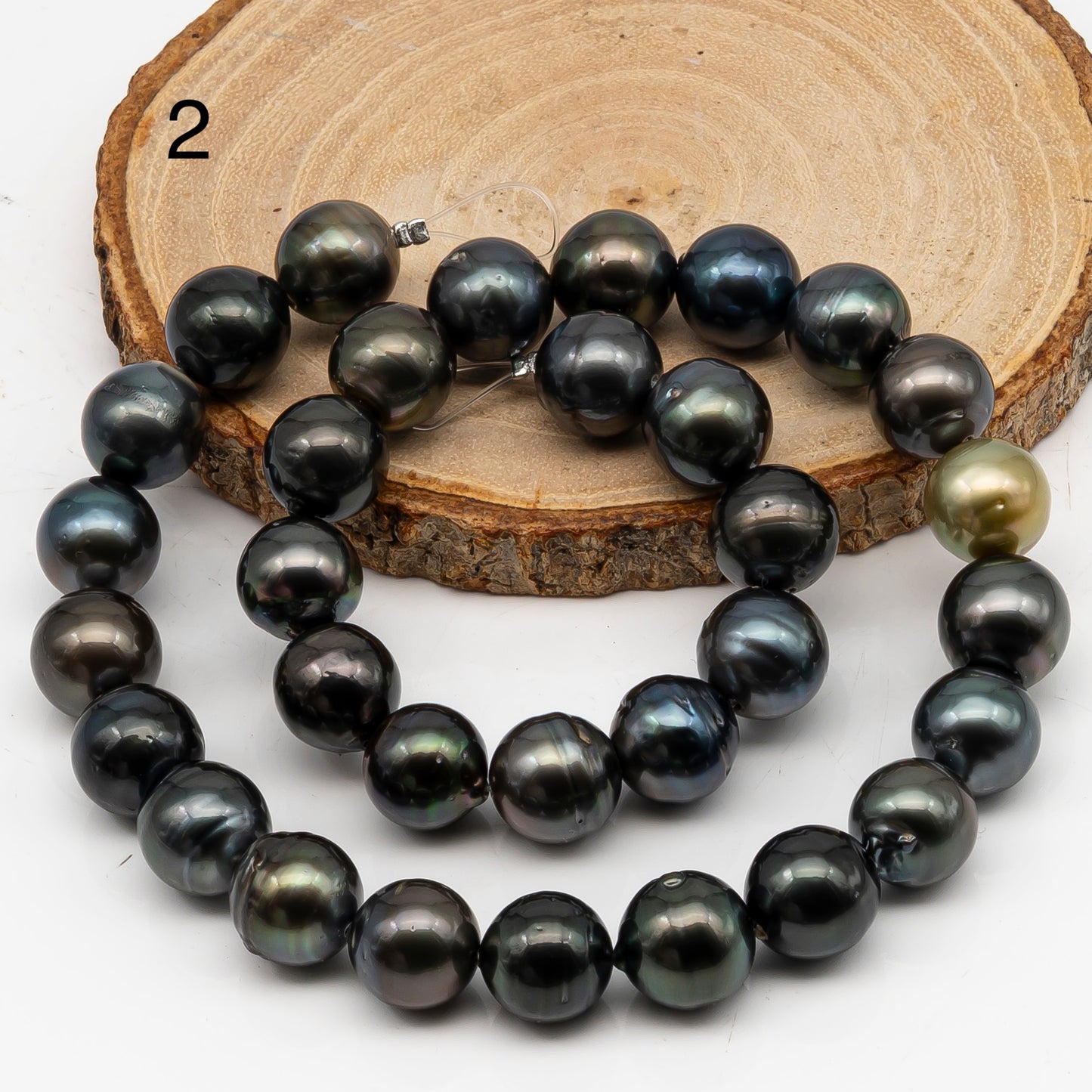 12-13mm Tahitian Pearl in Full Strand, Natural Colors with High Luster, Temporarily Strung Black Pearls for Jewelry Making, SKU # 3038TH