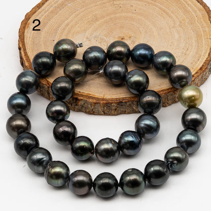 12-13mm Tahitian Pearl in Full Strand, Natural Colors with High Luster, Temporarily Strung Black Pearls for Jewelry Making, SKU # 3038TH