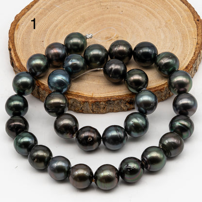 12-13mm Tahitian Pearl in Full Strand, Natural Colors with High Luster, Temporarily Strung Black Pearls for Jewelry Making, SKU # 3038TH