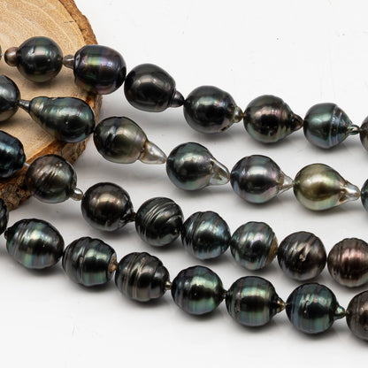 11-12mm Tahitian Pearl in Full Strand, Natural Colors with High Luster, Temporarily Strung Black Pearls for Jewelry Making, SKU # 3039TH