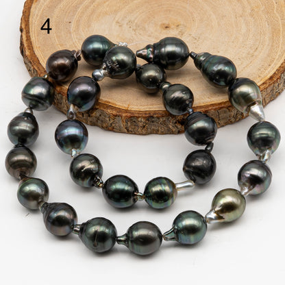 11-12mm Tahitian Pearl in Full Strand, Natural Colors with High Luster, Temporarily Strung Black Pearls for Jewelry Making, SKU # 3039TH