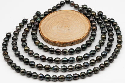 11-12mm Tahitian Pearl in Full Strand, Natural Colors with High Luster, Temporarily Strung Black Pearls for Jewelry Making, SKU # 3040TH