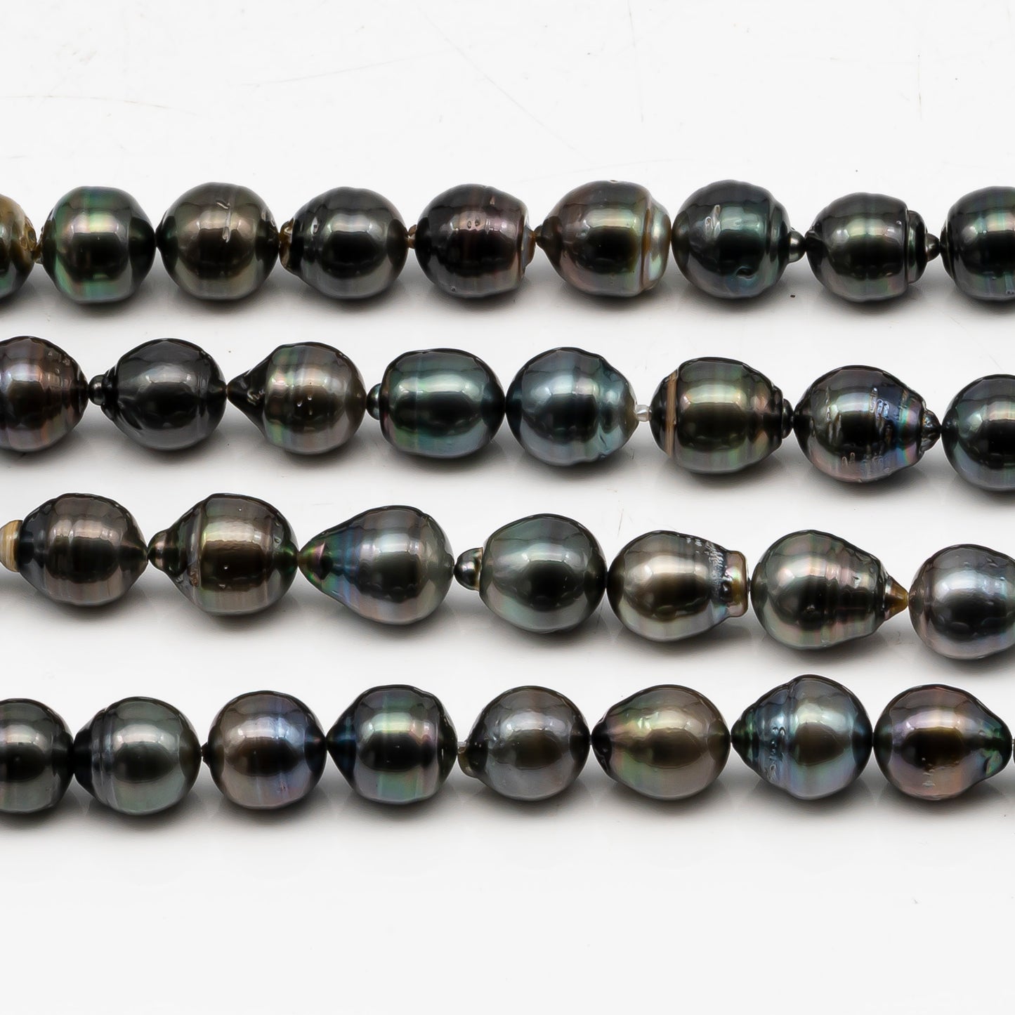 11-12mm Tahitian Pearl in Full Strand, Natural Colors with High Luster, Temporarily Strung Black Pearls for Jewelry Making, SKU # 3040TH