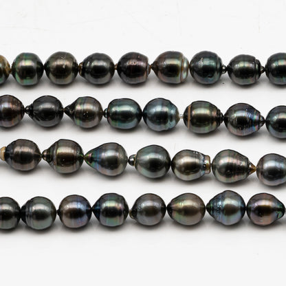 11-12mm Tahitian Pearl in Full Strand, Natural Colors with High Luster, Temporarily Strung Black Pearls for Jewelry Making, SKU # 3040TH