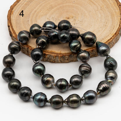 11-12mm Tahitian Pearl in Full Strand, Natural Colors with High Luster, Temporarily Strung Black Pearls for Jewelry Making, SKU # 3040TH
