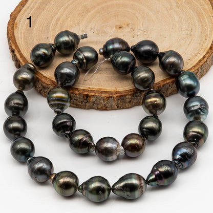 11-12mm Tahitian Pearl in Full Strand, Natural Colors with High Luster, Temporarily Strung Black Pearls for Jewelry Making, SKU # 3040TH