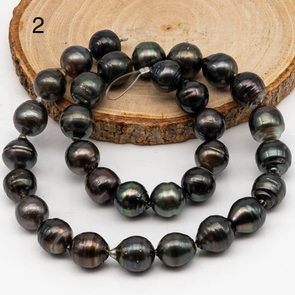 11-12mm Tahitian Pearl in Full Strand, Natural Colors with High Luster, Temporarily Strung Black Pearls for Jewelry Making, SKU # 3040TH