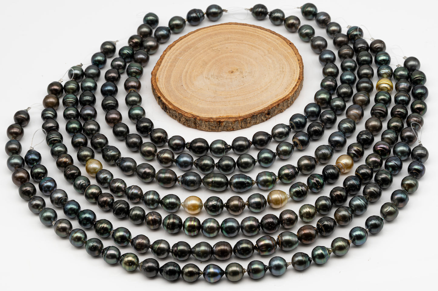 11-12mm Tahitian Pearl in Full Strand, Natural Colors with High Luster, Temporarily Strung Black Pearls for Jewelry Making, SKU # 3041TH
