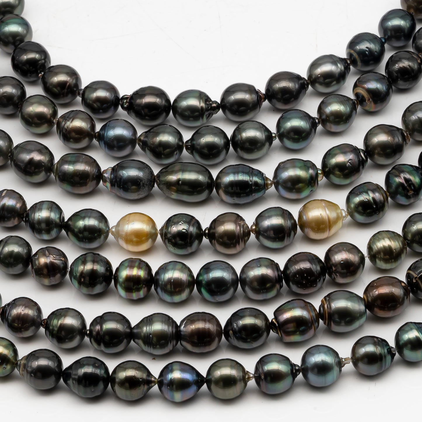 11-12mm Tahitian Pearl in Full Strand, Natural Colors with High Luster, Temporarily Strung Black Pearls for Jewelry Making, SKU # 3041TH