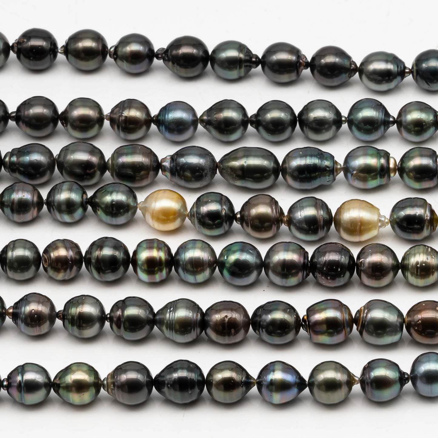 11-12mm Tahitian Pearl in Full Strand, Natural Colors with High Luster, Temporarily Strung Black Pearls for Jewelry Making, SKU # 3041TH