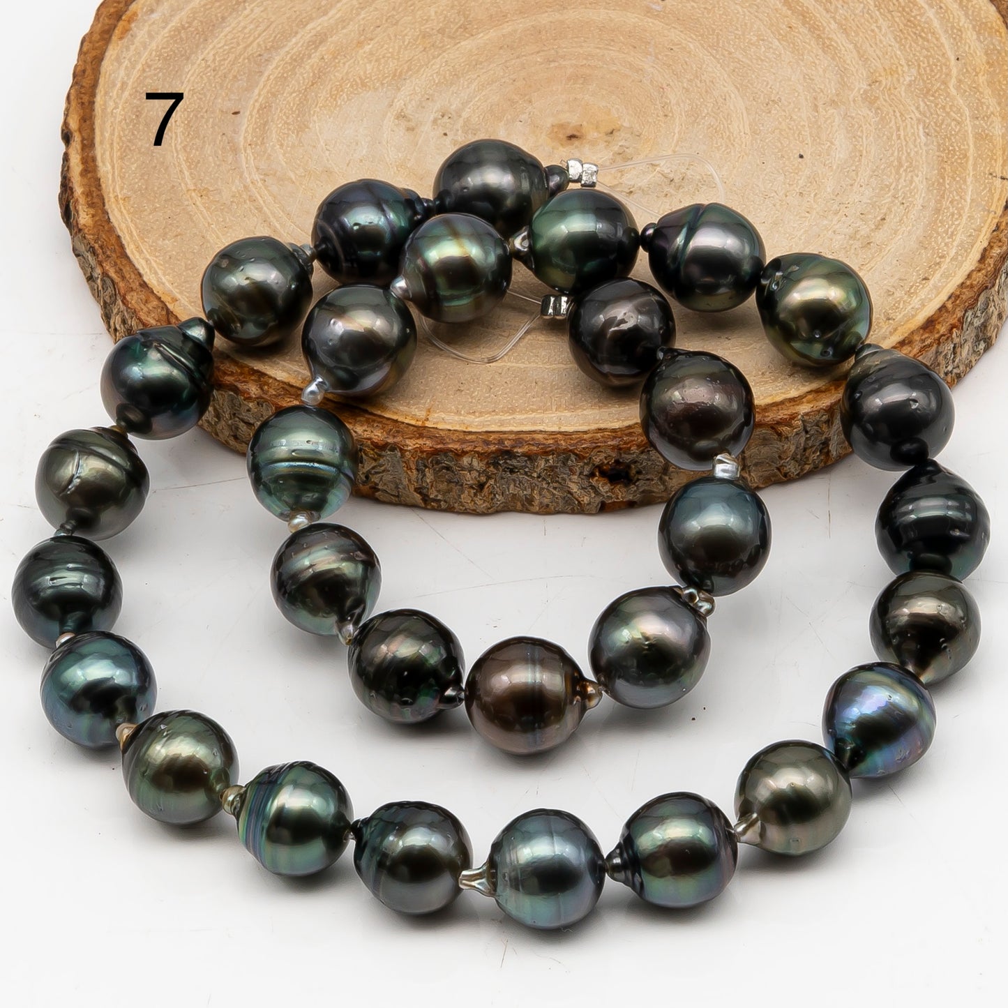 11-12mm Tahitian Pearl in Full Strand, Natural Colors with High Luster, Temporarily Strung Black Pearls for Jewelry Making, SKU # 3041TH
