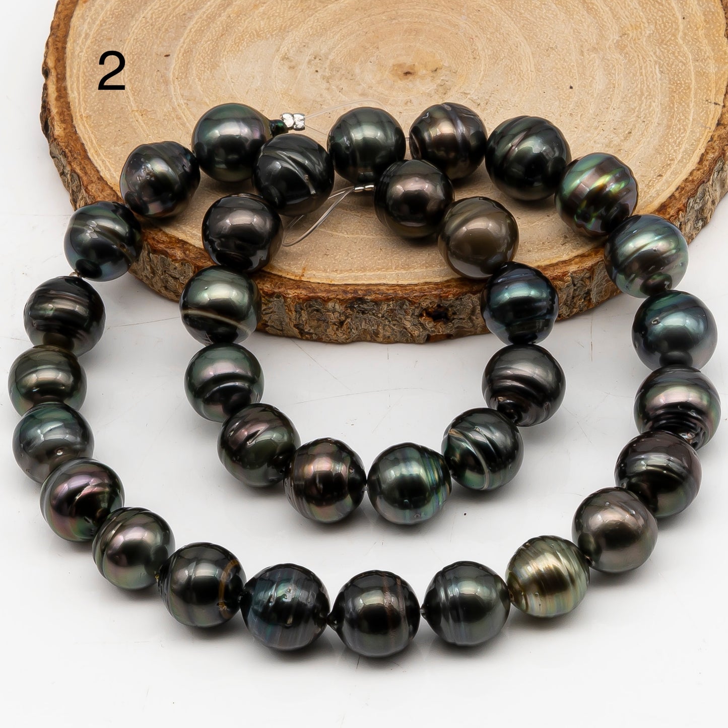 11-12mm Tahitian Pearl in Full Strand, Natural Colors with High Luster, Temporarily Strung Black Pearls for Jewelry Making, SKU # 3041TH
