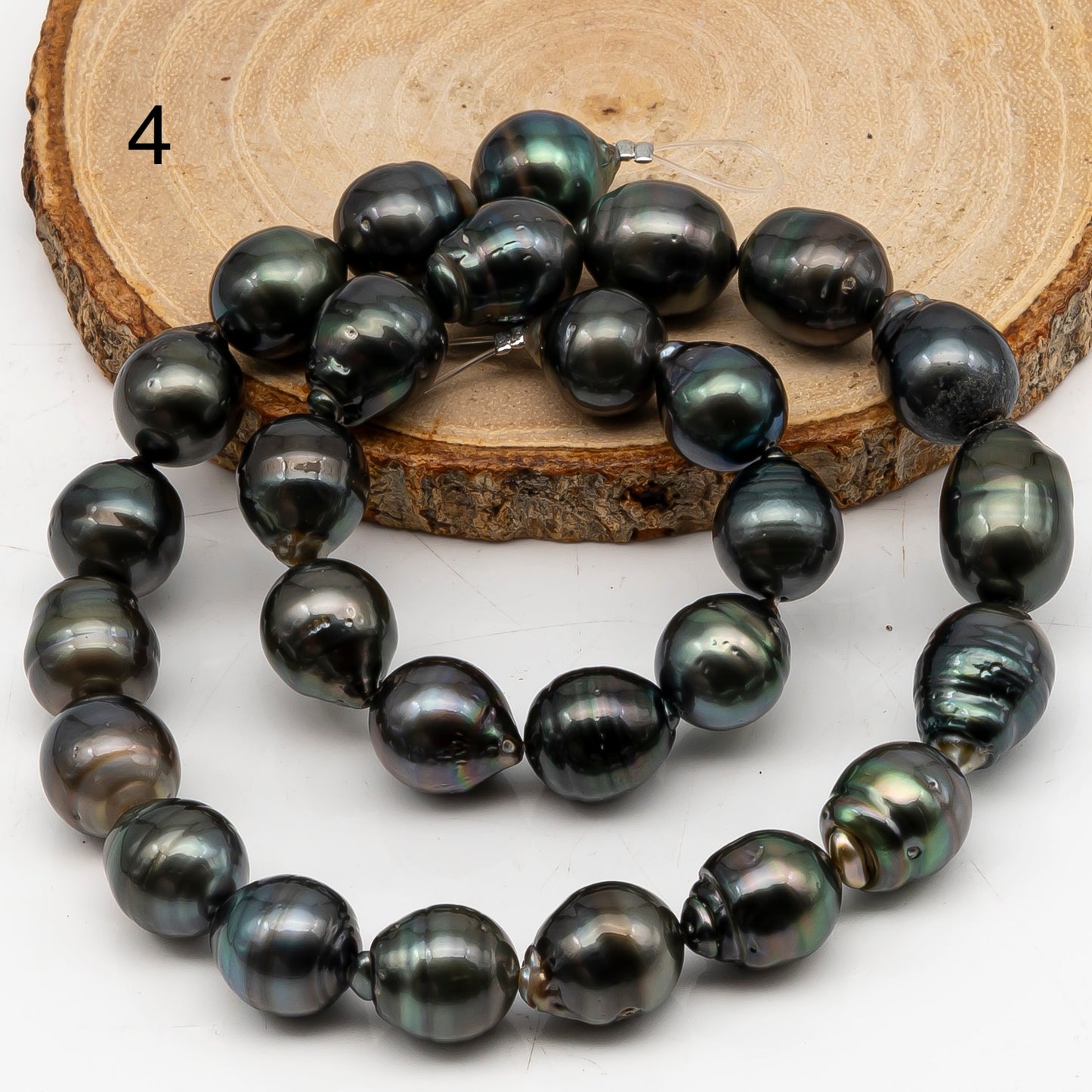 11-12mm Tahitian Pearl in Full Strand, Natural Colors with High Luster, Temporarily Strung Black Pearls for Jewelry Making, SKU # 3041TH