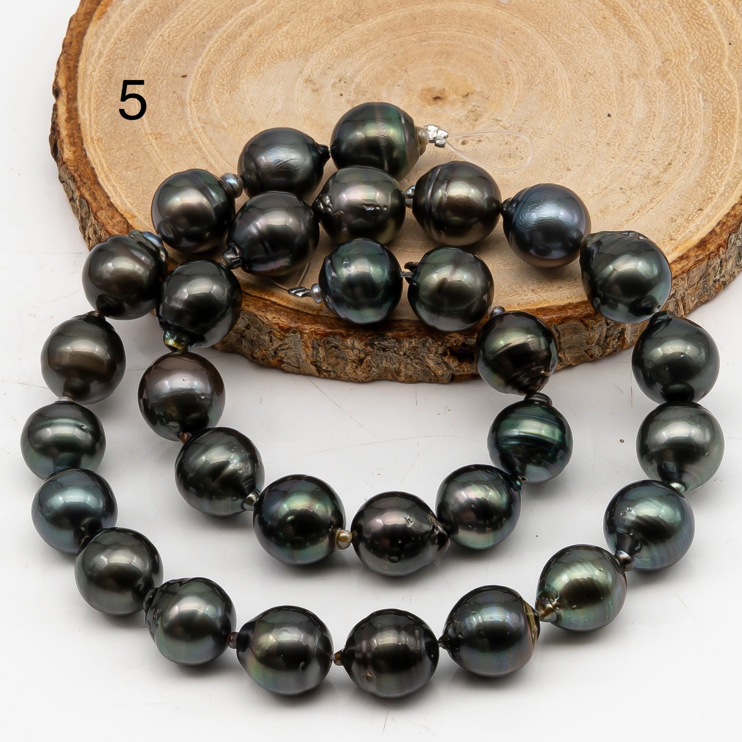 11-12mm Tahitian Pearl in Full Strand, Natural Colors with High Luster, Temporarily Strung Black Pearls for Jewelry Making, SKU # 3041TH