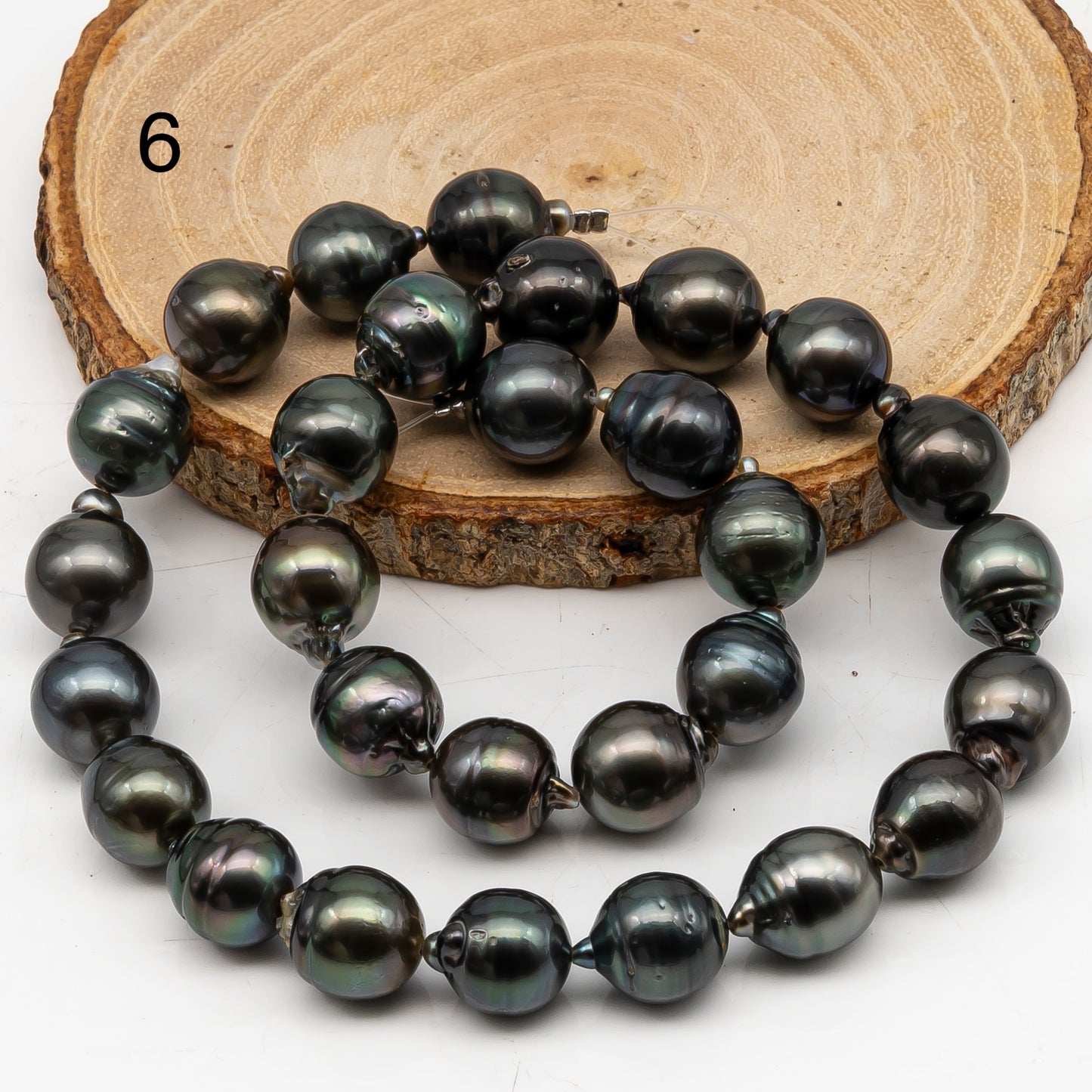 11-12mm Tahitian Pearl in Full Strand, Natural Colors with High Luster, Temporarily Strung Black Pearls for Jewelry Making, SKU # 3041TH