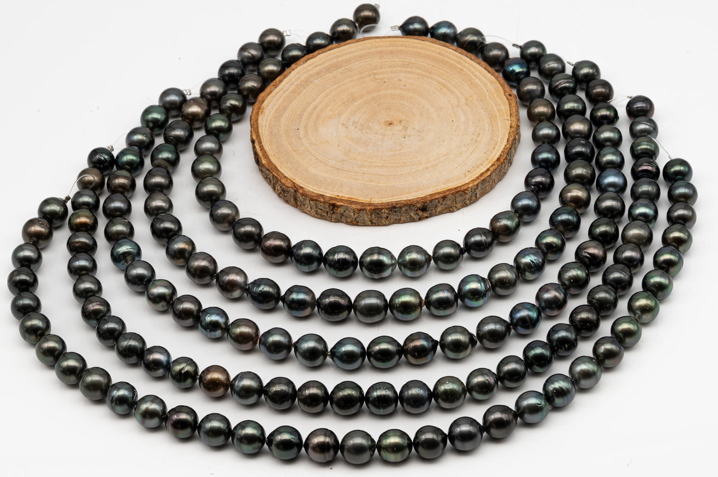 11-12mm Tahitian Pearl in Full Strand, Natural Colors with High Luster, Temporarily Strung Black Pearls for Jewelry Making, SKU # 3042TH