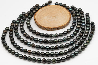11-12mm Tahitian Pearl in Full Strand, Natural Colors with High Luster, Temporarily Strung Black Pearls for Jewelry Making, SKU # 3042TH