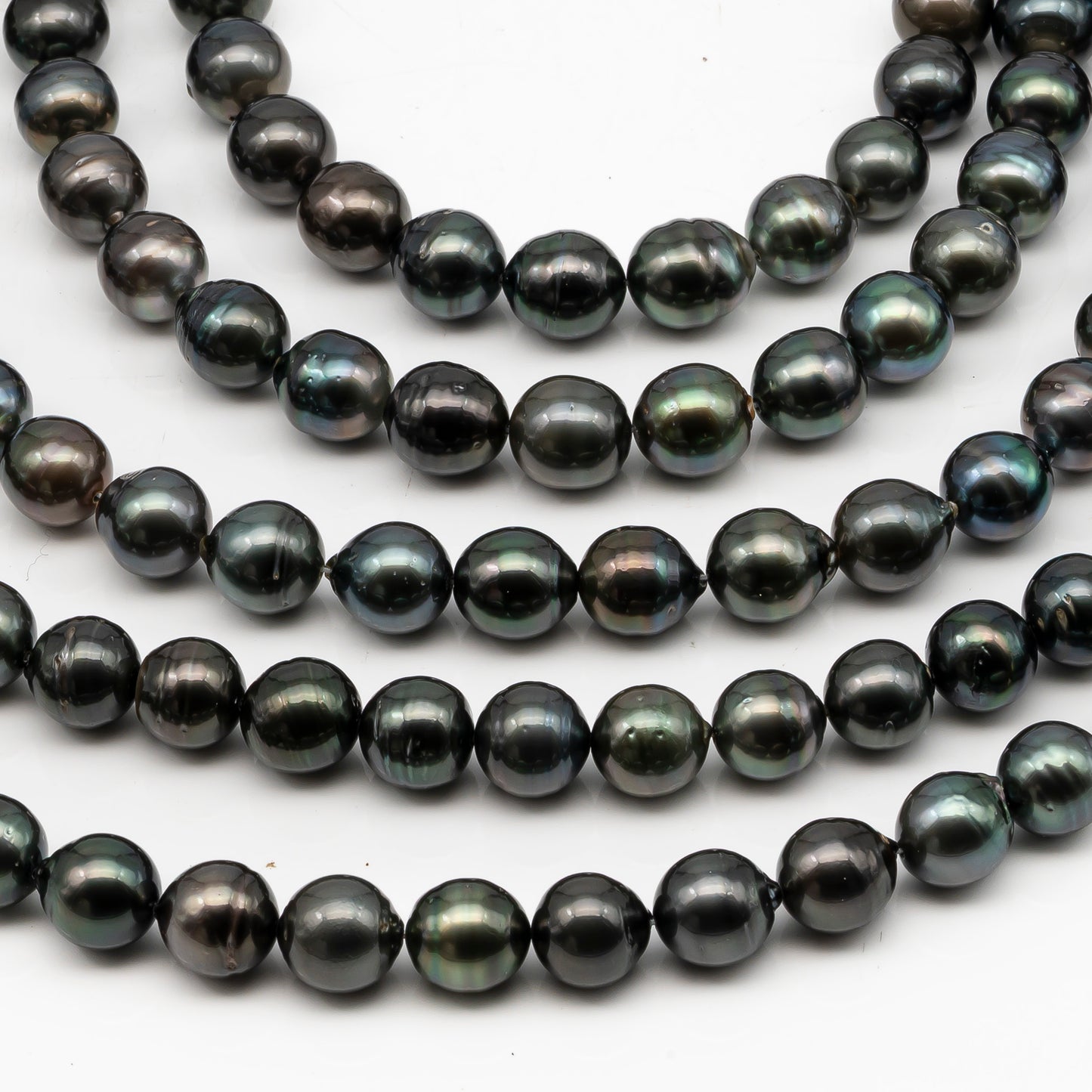 11-12mm Tahitian Pearl in Full Strand, Natural Colors with High Luster, Temporarily Strung Black Pearls for Jewelry Making, SKU # 3042TH