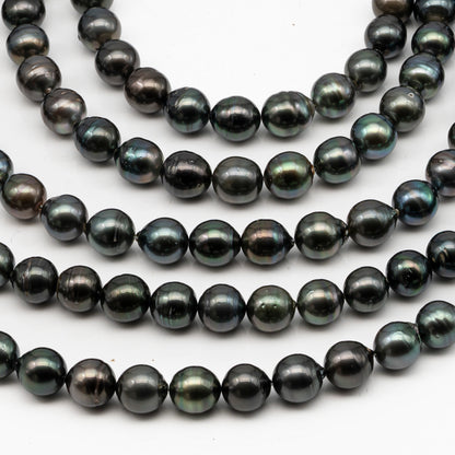 11-12mm Tahitian Pearl in Full Strand, Natural Colors with High Luster, Temporarily Strung Black Pearls for Jewelry Making, SKU # 3042TH