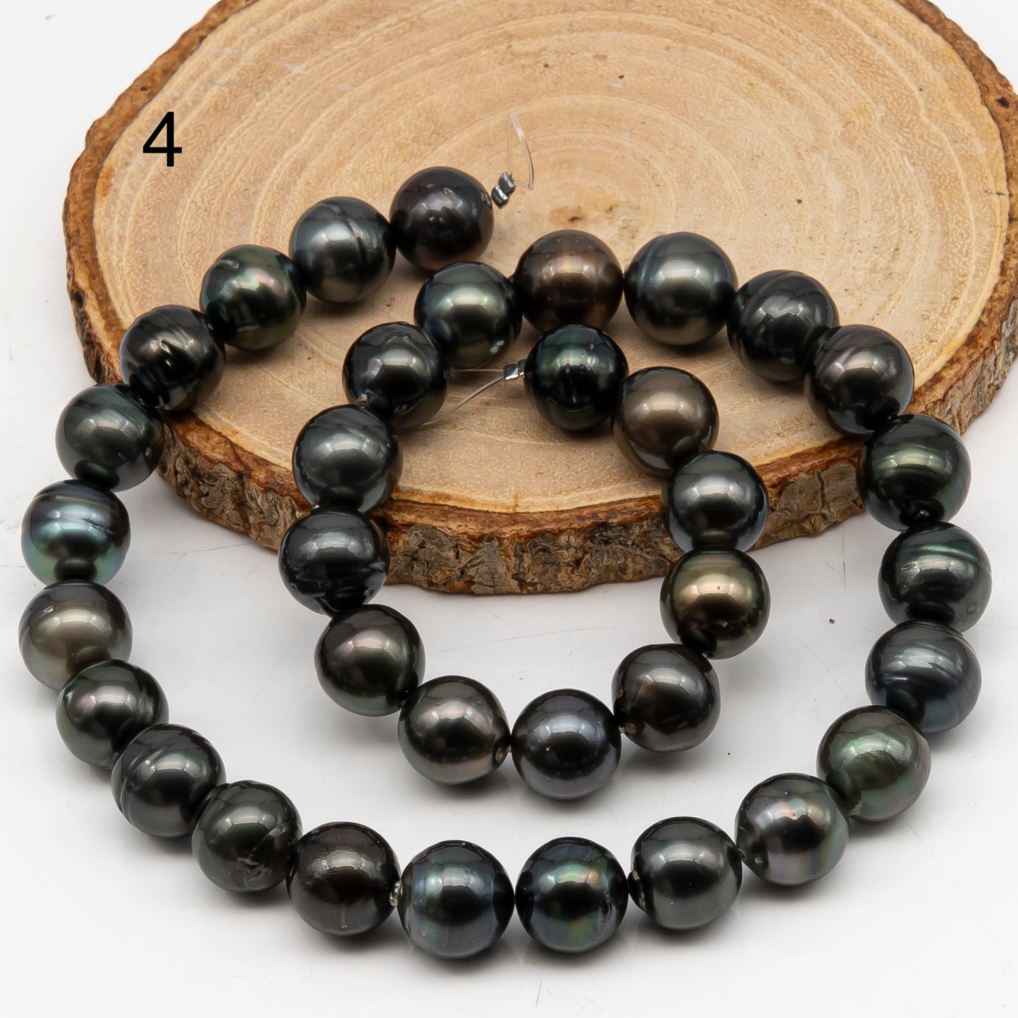 11-12mm Tahitian Pearl in Full Strand, Natural Colors with High Luster, Temporarily Strung Black Pearls for Jewelry Making, SKU # 3042TH