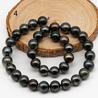 11-12mm Tahitian Pearl in Full Strand, Natural Colors with High Luster, Temporarily Strung Black Pearls for Jewelry Making, SKU # 3042TH