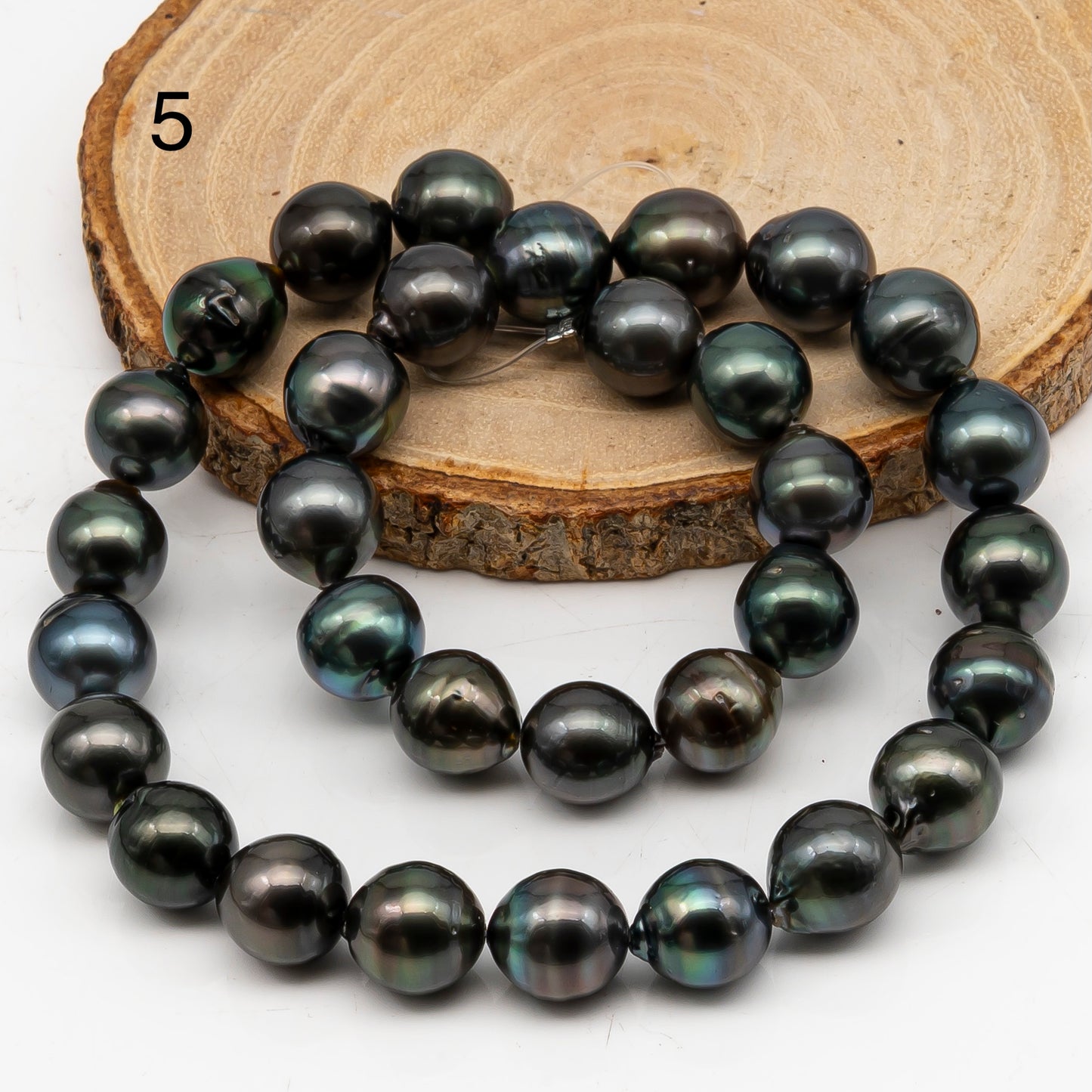 11-12mm Tahitian Pearl in Full Strand, Natural Colors with High Luster, Temporarily Strung Black Pearls for Jewelry Making, SKU # 3042TH