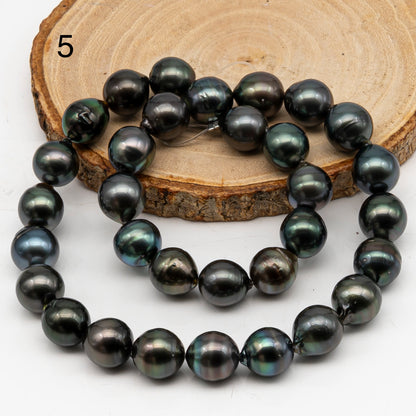 11-12mm Tahitian Pearl in Full Strand, Natural Colors with High Luster, Temporarily Strung Black Pearls for Jewelry Making, SKU # 3042TH