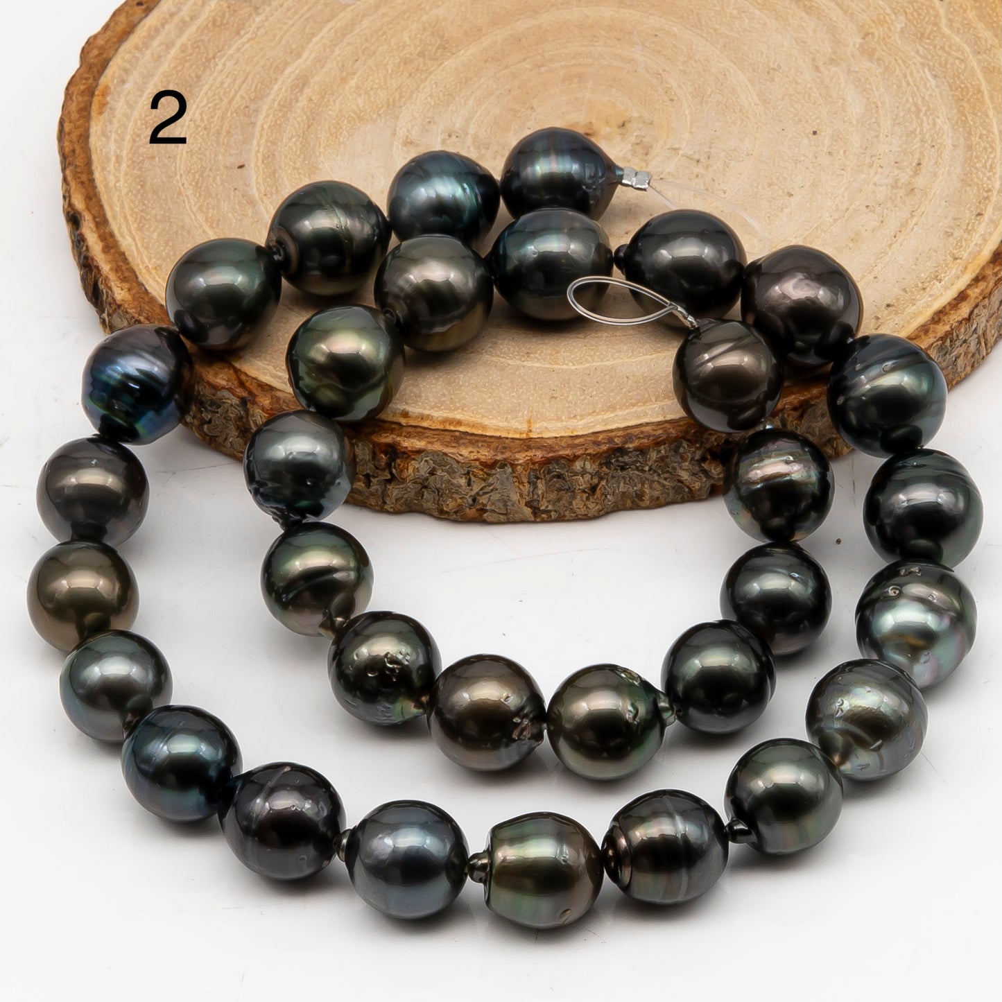 11-12mm Tahitian Pearl in Full Strand, Natural Colors with High Luster, Temporarily Strung Black Pearls for Jewelry Making, SKU # 3042TH