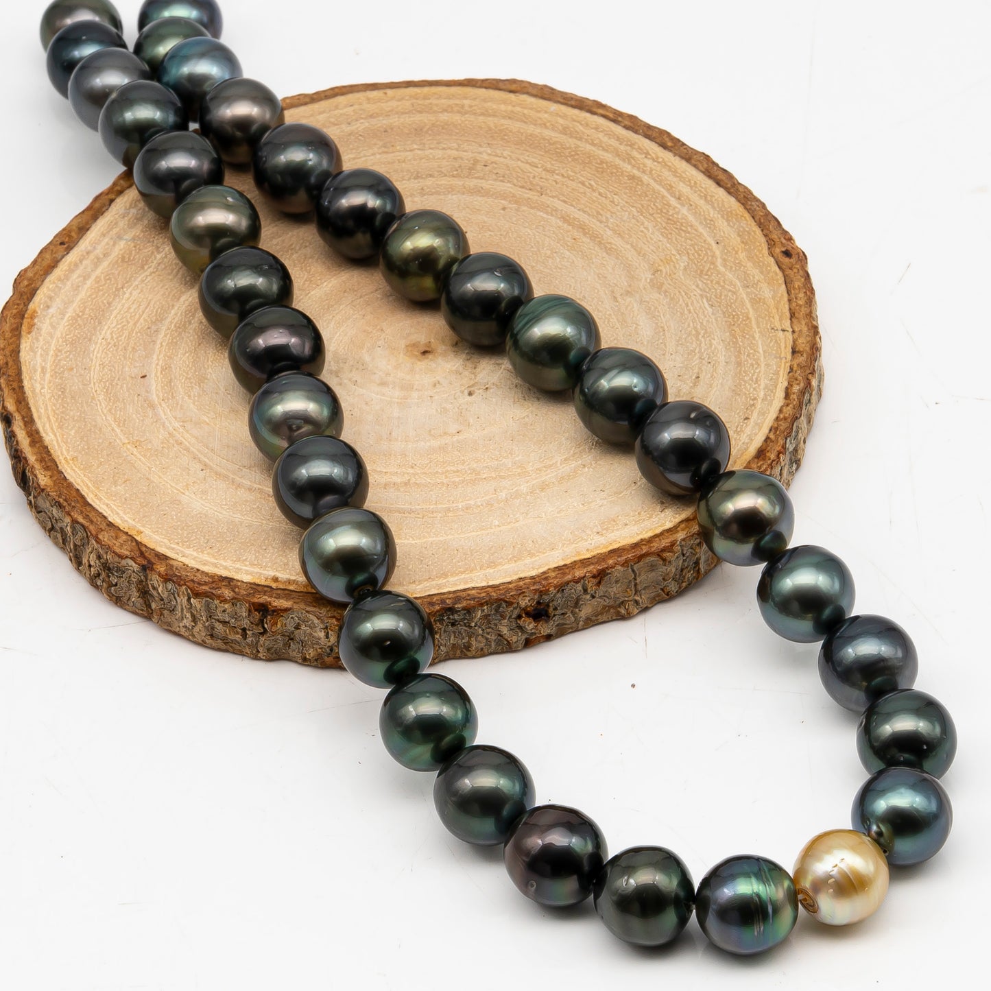 11-12mm Tahitian Pearl in Full Strand, Natural Colors with High Luster, Temporarily Strung Black Pearls for Jewelry Making, SKU # 3043TH