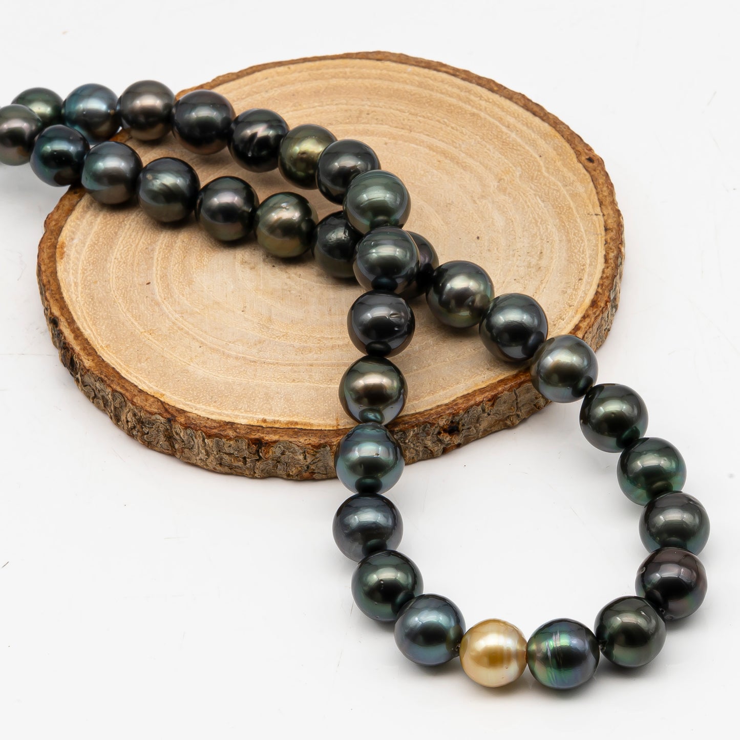 11-12mm Tahitian Pearl in Full Strand, Natural Colors with High Luster, Temporarily Strung Black Pearls for Jewelry Making, SKU # 3043TH