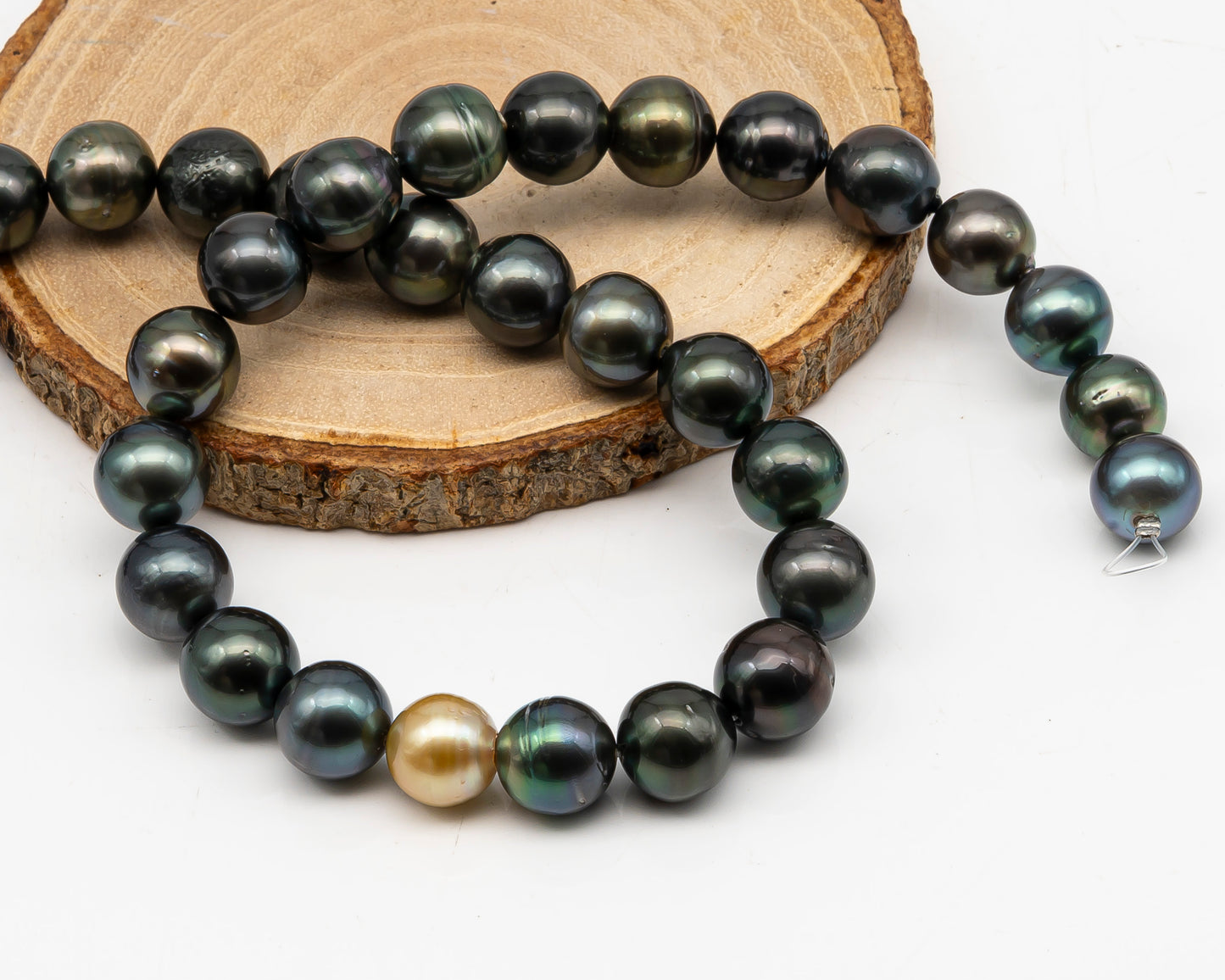 11-12mm Tahitian Pearl in Full Strand, Natural Colors with High Luster, Temporarily Strung Black Pearls for Jewelry Making, SKU # 3043TH
