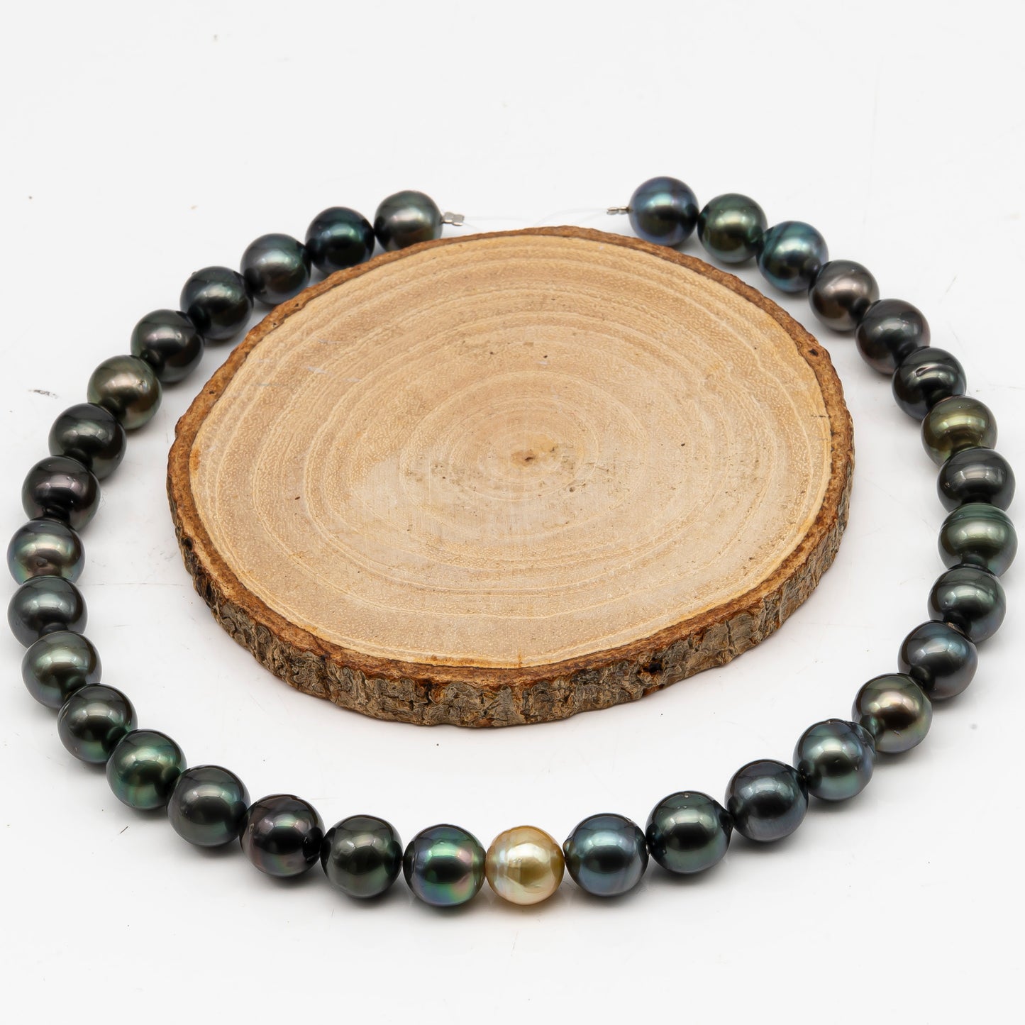 11-12mm Tahitian Pearl in Full Strand, Natural Colors with High Luster, Temporarily Strung Black Pearls for Jewelry Making, SKU # 3043TH