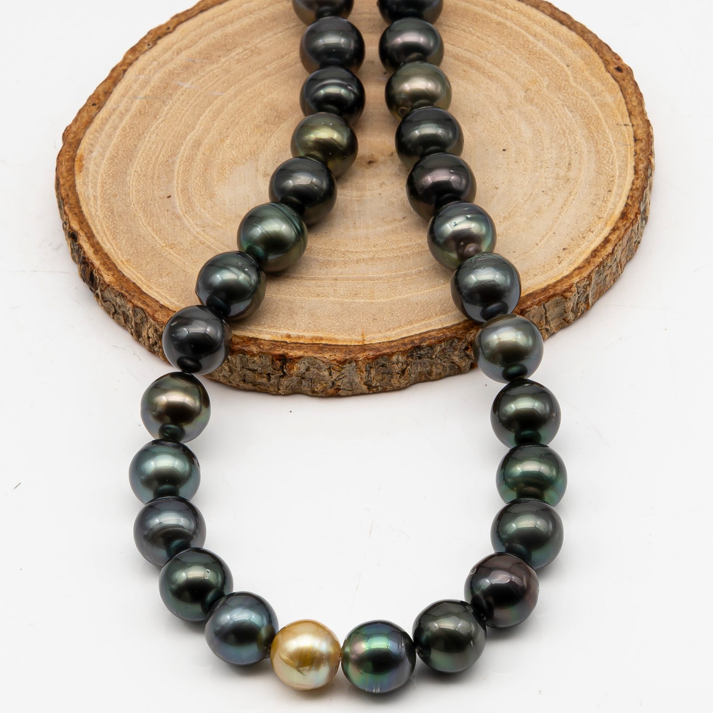 11-12mm Tahitian Pearl in Full Strand, Natural Colors with High Luster, Temporarily Strung Black Pearls for Jewelry Making, SKU # 3043TH