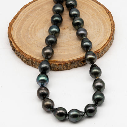 11-12mm Tahitian Pearl in Full Strand, Natural Colors with High Luster, Temporarily Strung Black Pearls for Jewelry Making, SKU # 3044TH