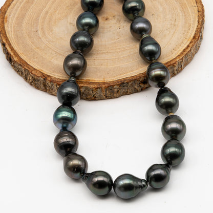 11-12mm Tahitian Pearl in Full Strand, Natural Colors with High Luster, Temporarily Strung Black Pearls for Jewelry Making, SKU # 3044TH