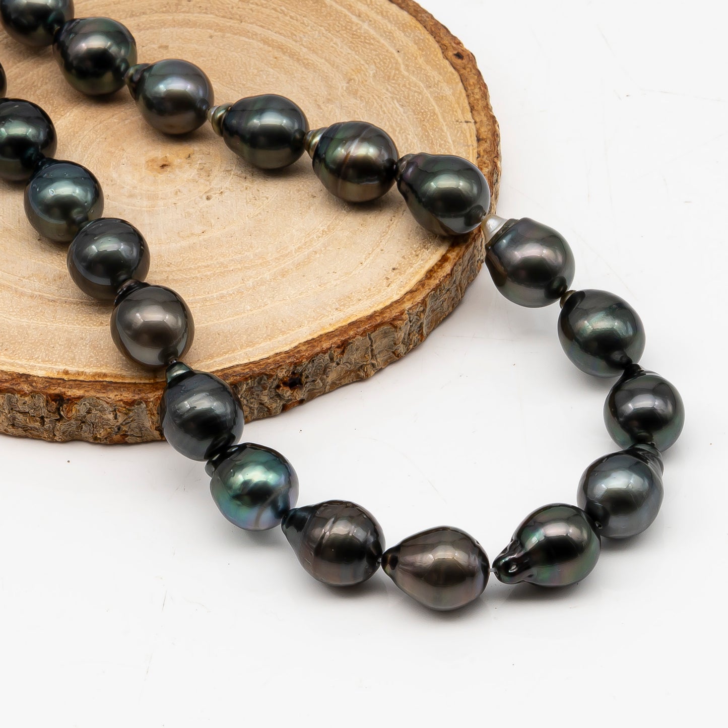 11-12mm Tahitian Pearl in Full Strand, Natural Colors with High Luster, Temporarily Strung Black Pearls for Jewelry Making, SKU # 3044TH