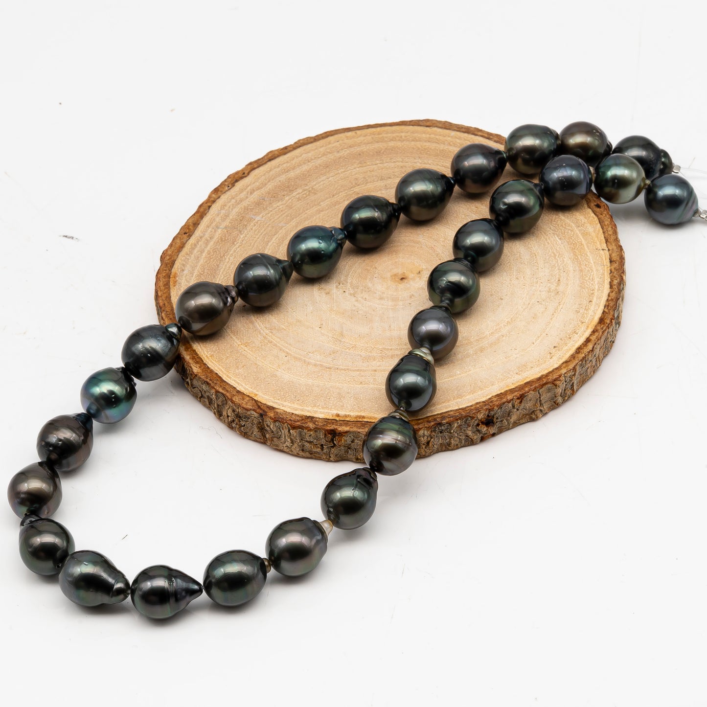 11-12mm Tahitian Pearl in Full Strand, Natural Colors with High Luster, Temporarily Strung Black Pearls for Jewelry Making, SKU # 3044TH