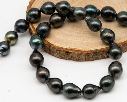11-12mm Tahitian Pearl in Full Strand, Natural Colors with High Luster, Temporarily Strung Black Pearls for Jewelry Making, SKU # 3044TH