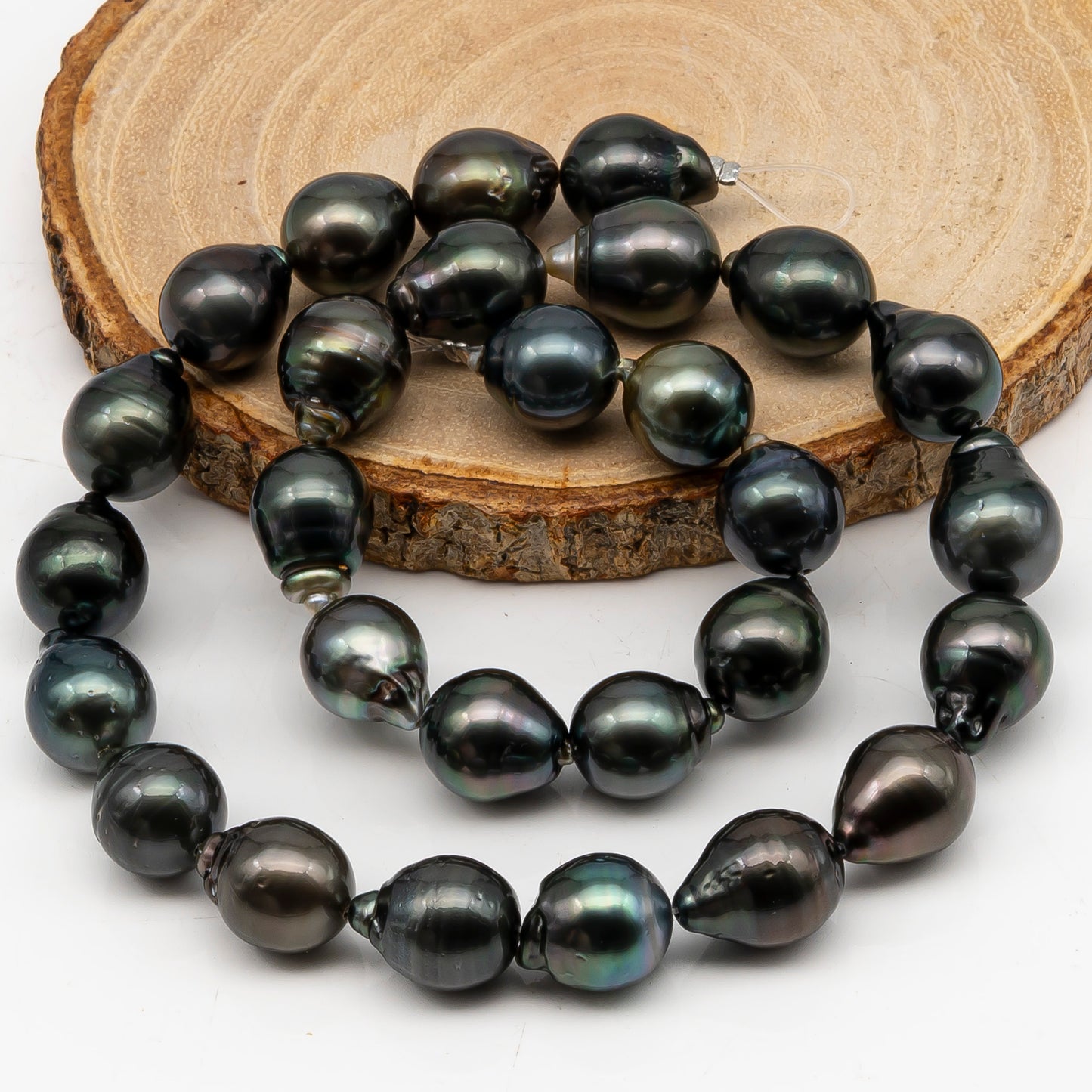 11-12mm Tahitian Pearl in Full Strand, Natural Colors with High Luster, Temporarily Strung Black Pearls for Jewelry Making, SKU # 3044TH