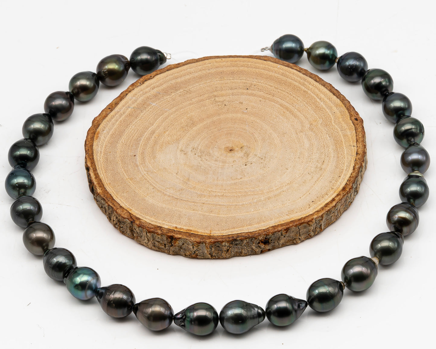 11-12mm Tahitian Pearl in Full Strand, Natural Colors with High Luster, Temporarily Strung Black Pearls for Jewelry Making, SKU # 3044TH