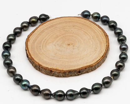 11-12mm Tahitian Pearl in Full Strand, Natural Colors with High Luster, Temporarily Strung Black Pearls for Jewelry Making, SKU # 3044TH