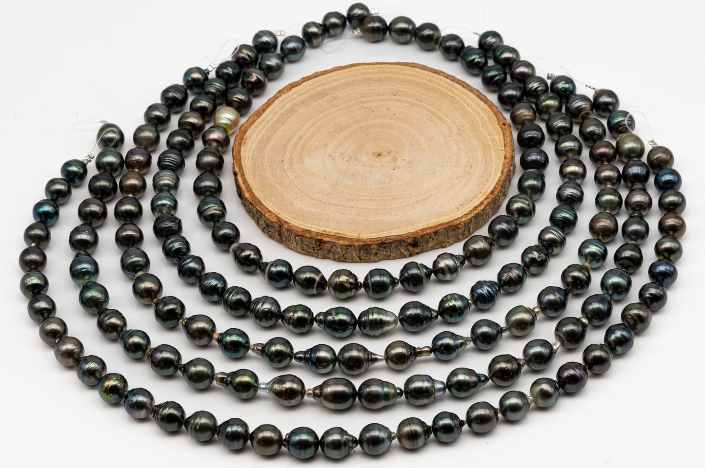 10-11mm Tahitian Pearl in Full Strand, Natural Colors with High Luster, Temporarily Strung Black Pearls for Jewelry Making, SKU # 3045TH