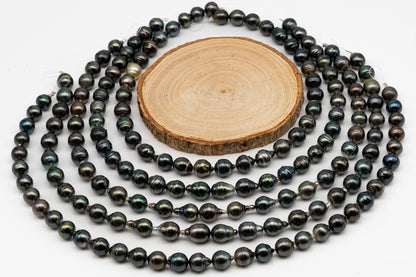 10-11mm Tahitian Pearl in Full Strand, Natural Colors with High Luster, Temporarily Strung Black Pearls for Jewelry Making, SKU # 3045TH