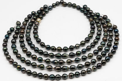 10-11mm Tahitian Pearl in Full Strand, Natural Colors with High Luster, Temporarily Strung Black Pearls for Jewelry Making, SKU # 3045TH