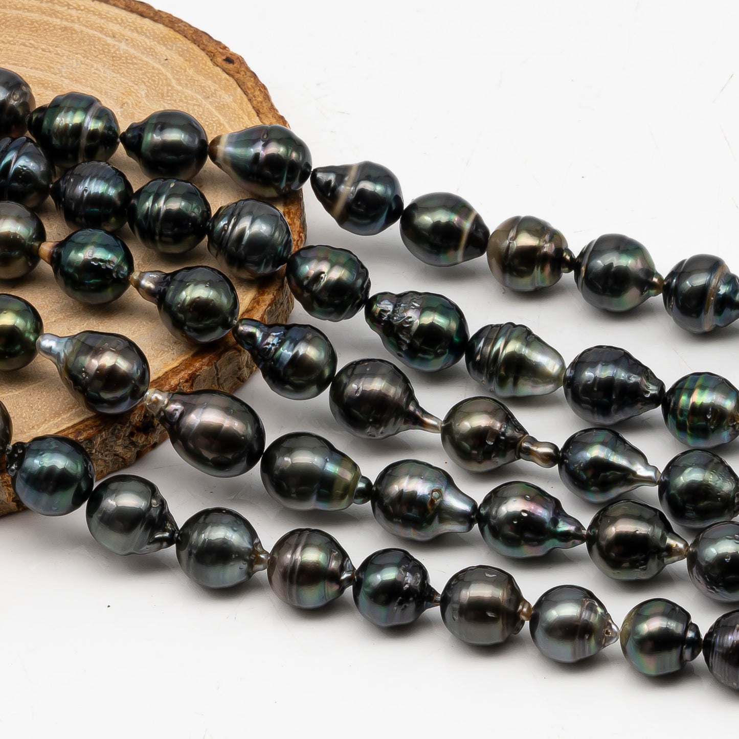 10-11mm Tahitian Pearl in Full Strand, Natural Colors with High Luster, Temporarily Strung Black Pearls for Jewelry Making, SKU # 3045TH